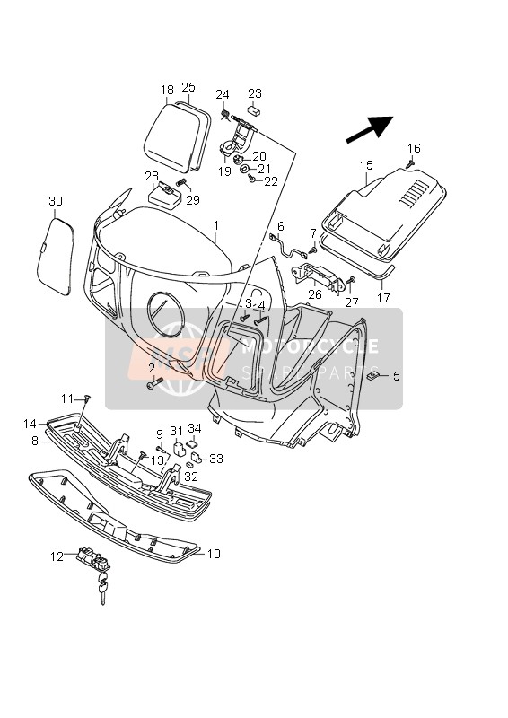 Suzuki UH125 BURGMAN 2007 Caja frontal para un 2007 Suzuki UH125 BURGMAN